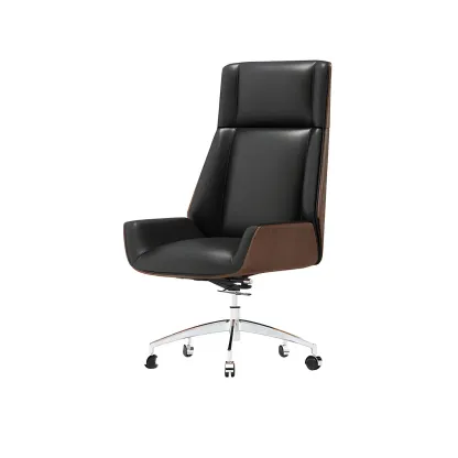 Modern High-Back Ergonomic Genuine Leather Swivel Office Chairs Image - 8