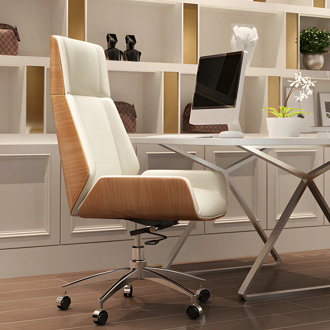 Modern High-Back Ergonomic Genuine Leather Swivel Office Chairs Image - 1 | homeyfad