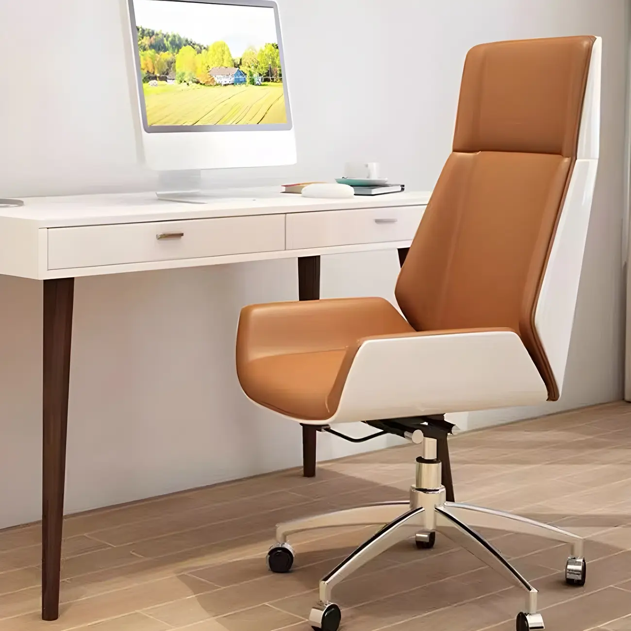 Modern High-Back Ergonomic Genuine Leather Swivel Office Chairs Image - 2 | homeyfad