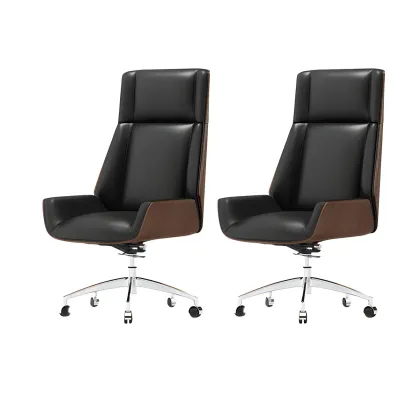 Modern High-Back Ergonomic Genuine Leather Swivel Office Chairs Image - 15
