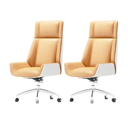 Modern High-Back Ergonomic Genuine Leather Swivel Office Chairs Image - 16