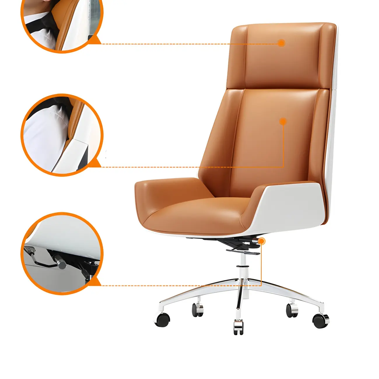 Modern High-Back Ergonomic Genuine Leather Swivel Office Chairs Image - 4 | homeyfad