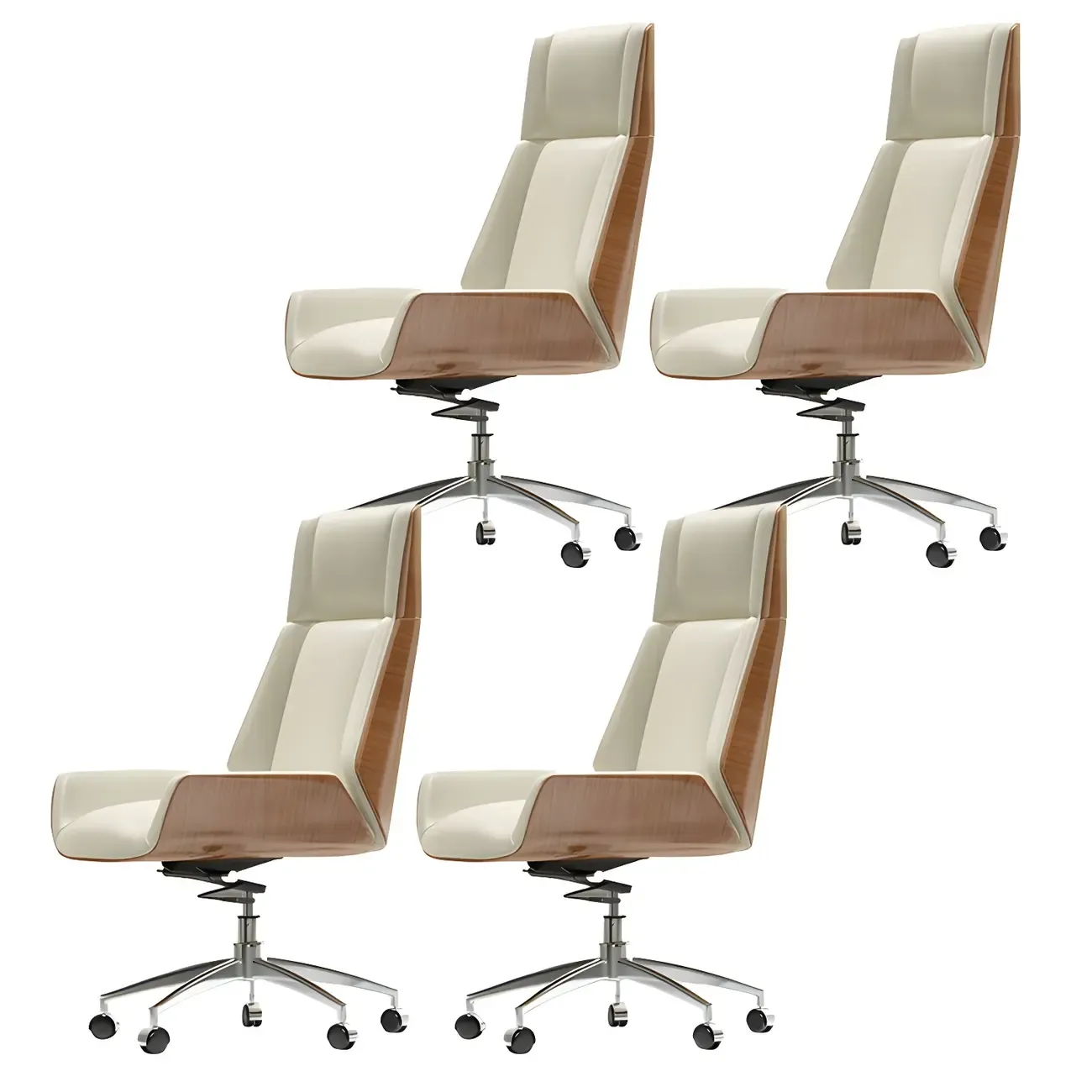 Modern High-Back Ergonomic Genuine Leather Swivel Office Chairs Image - 21
