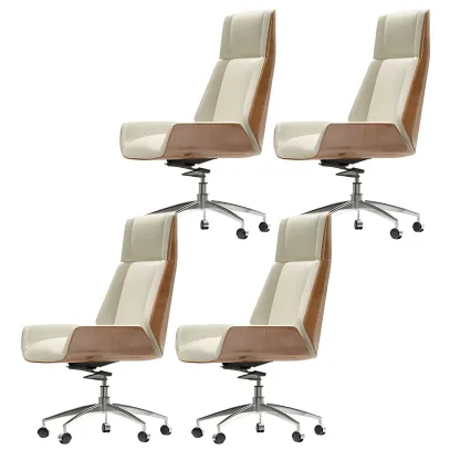 Modern High-Back Ergonomic Genuine Leather Swivel Office Chairs Image - 21