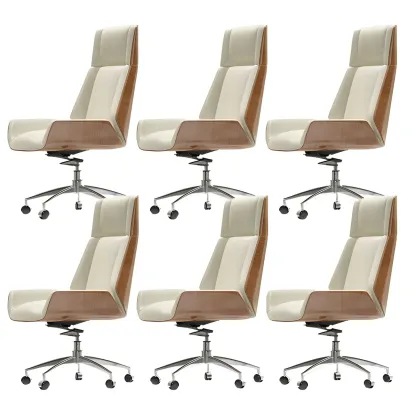 Modern High-Back Ergonomic Genuine Leather Swivel Office Chairs Image - 25