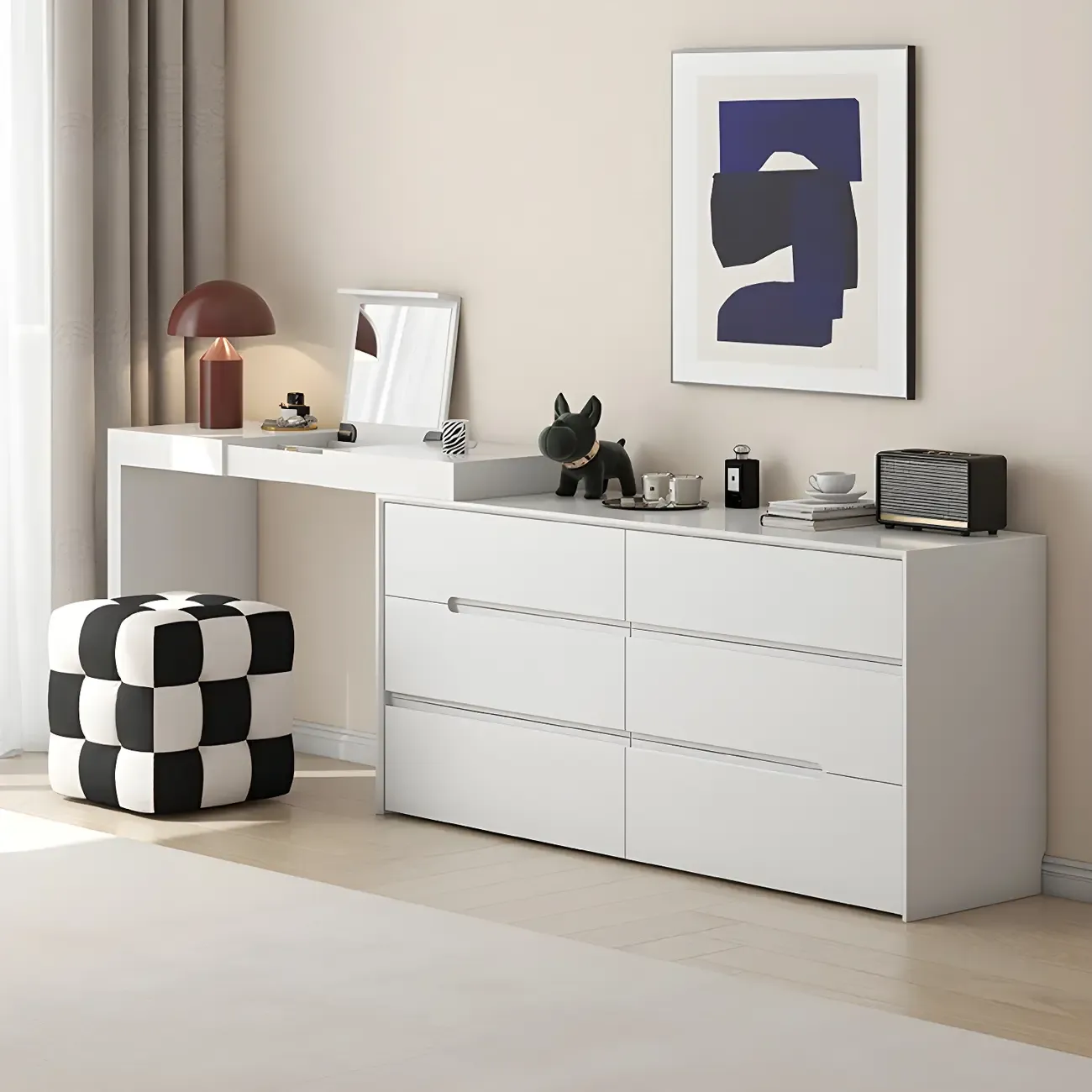 Minimalist White Wooden Dresser with Soft-Close Drawers Image - 1