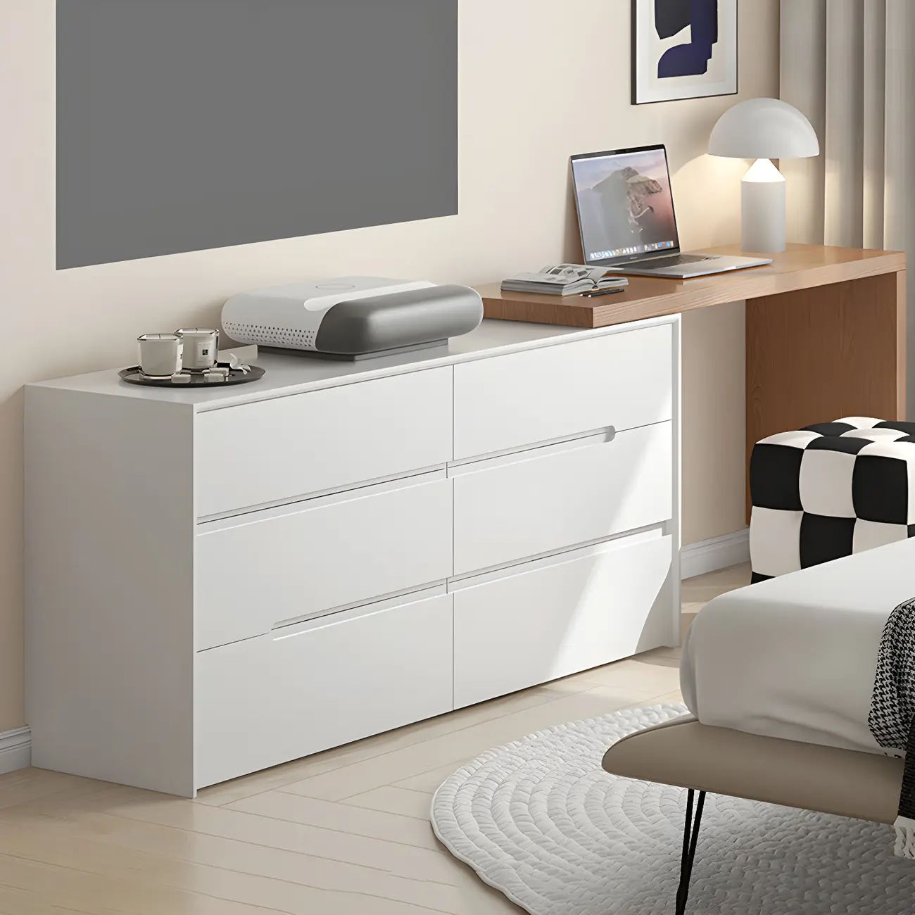 Minimalist White Wooden Dresser with Soft-Close Drawers Image - 4 | homeyfad