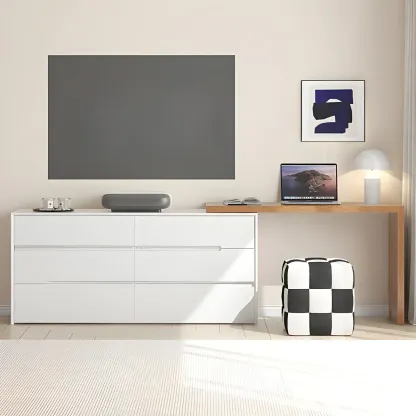 Minimalist White Wooden Dresser with Soft-Close Drawers Image - 7