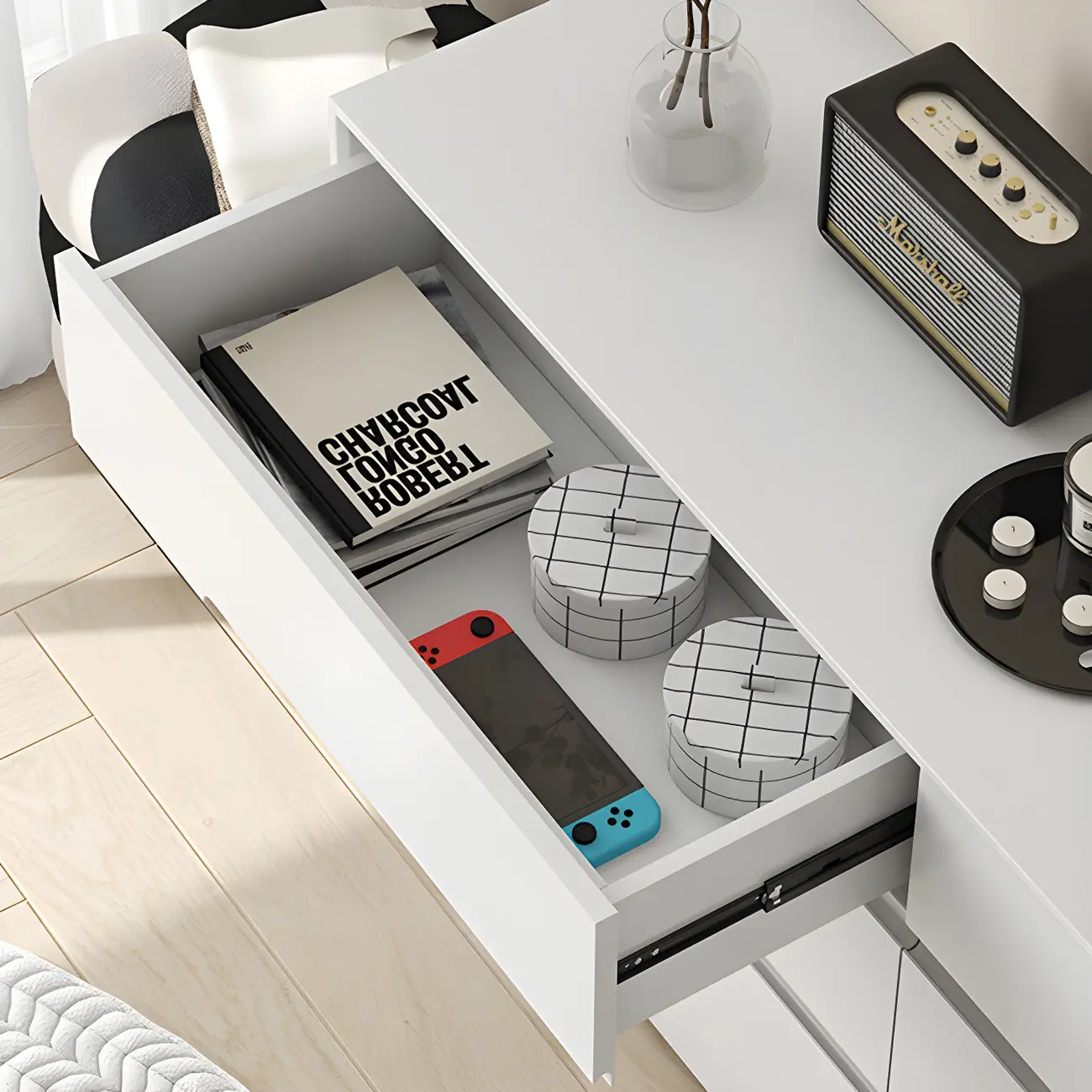 Minimalist White Wooden Dresser with Soft-Close Drawers Image - 10 | homeyfad