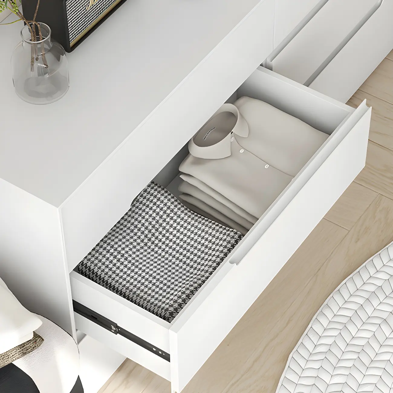 Minimalist White Wooden Dresser with Soft-Close Drawers Image - 12 | homeyfad