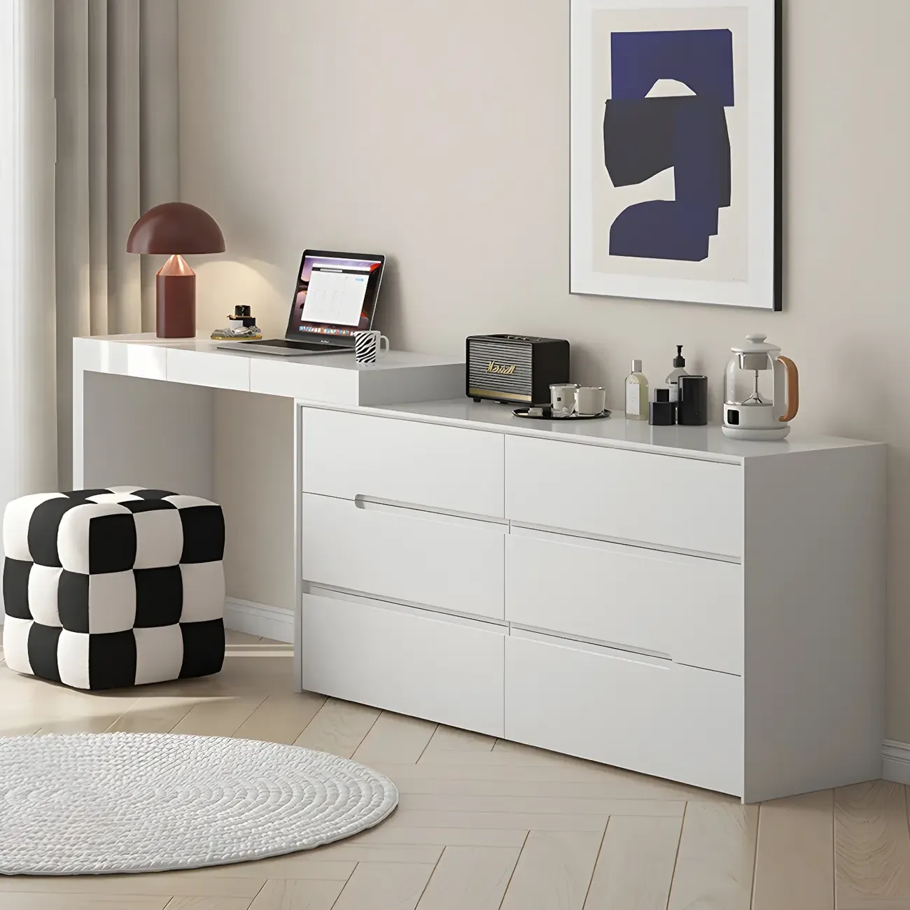 Minimalist White Wooden Dresser with Soft-Close Drawers Image - 13