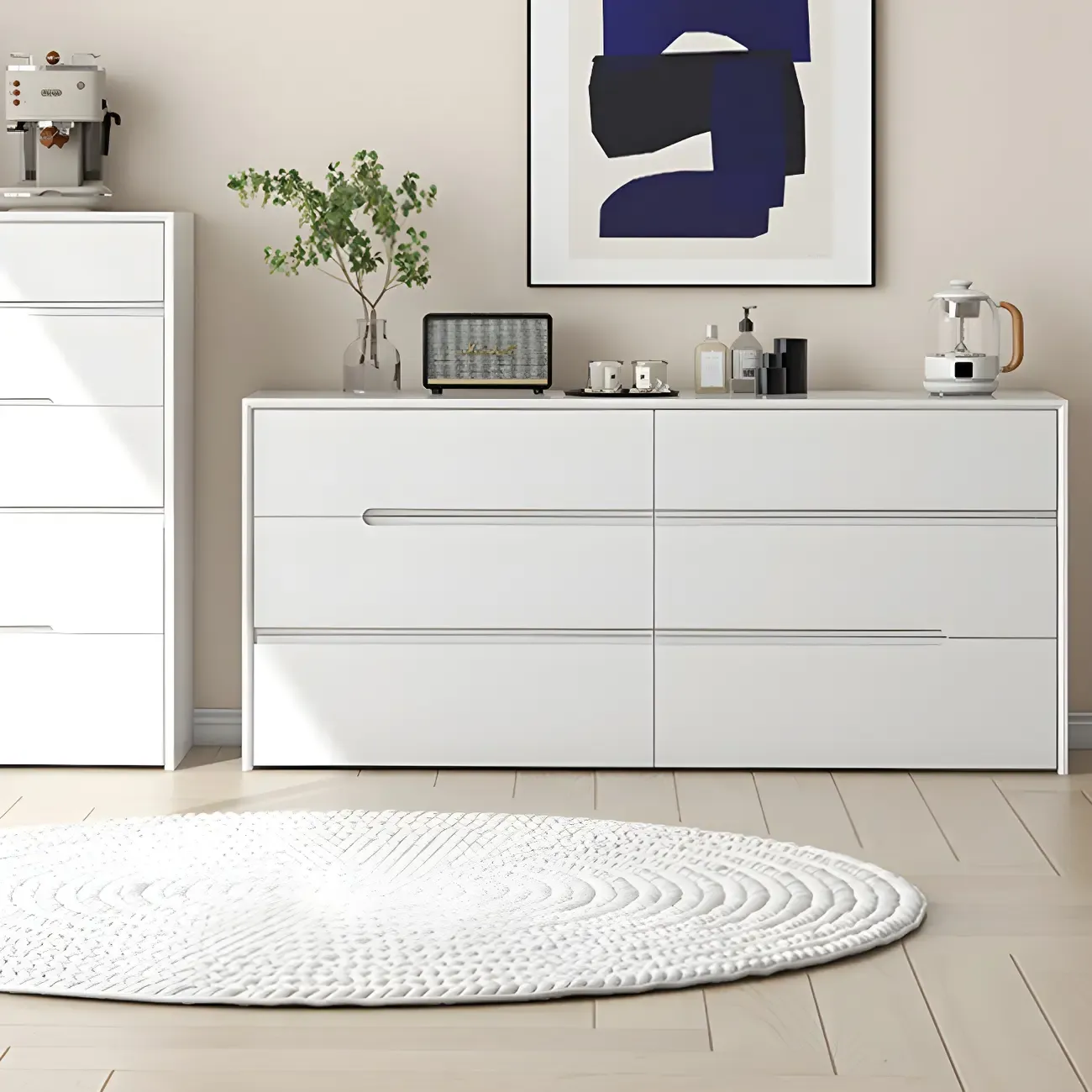 Minimalist White Wooden Dresser with Soft-Close Drawers Image - 17