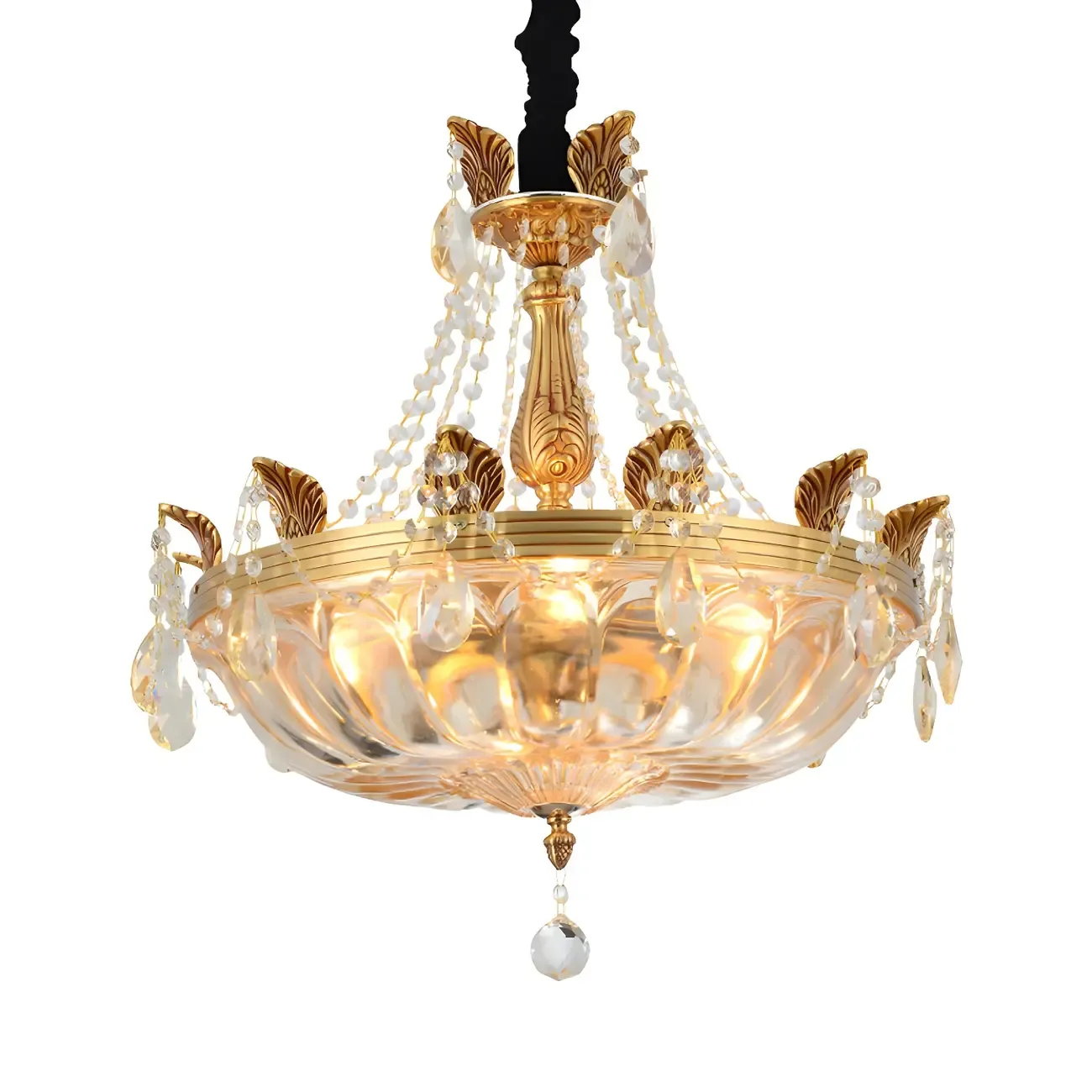 Luxurious Gold Brass Round Bowl Crystal Chandelier Image - 3