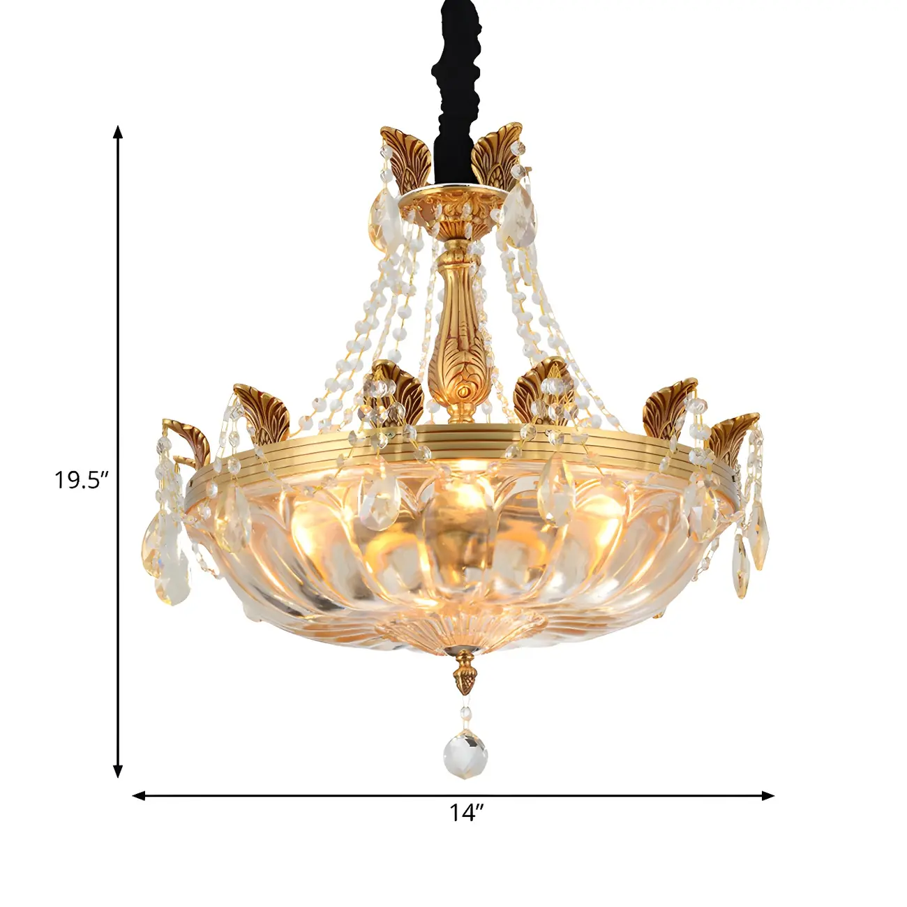 Luxurious Gold Brass Round Bowl Crystal Chandelier Image - 4 | homeyfad