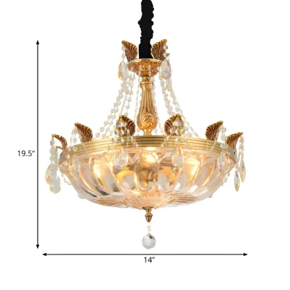 Luxurious Gold Brass Round Bowl Crystal Chandelier Image - 4