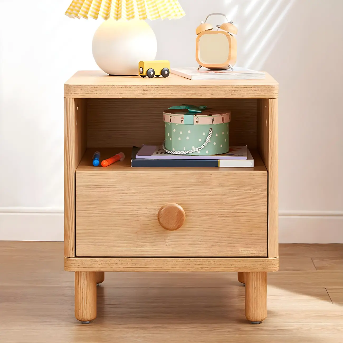 Childroom Solid Wood  2-Tier Small Nightstand with Legs Image - 1 | homeyfad