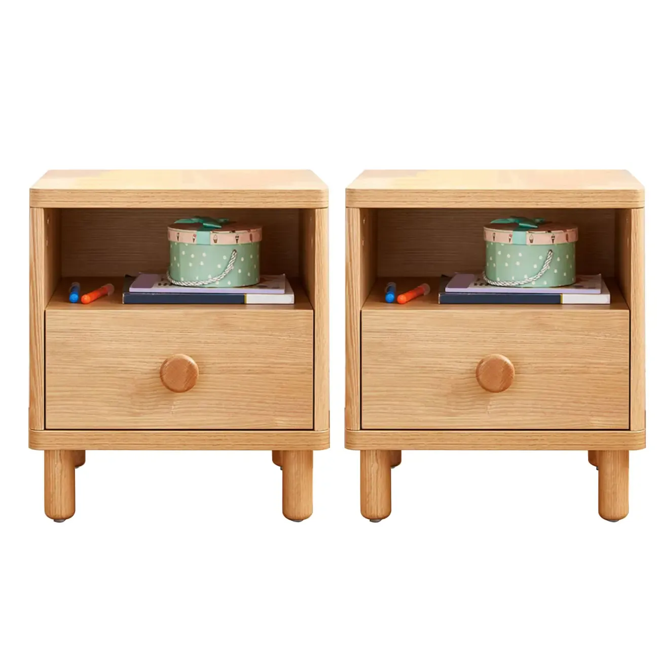 Childroom Solid Wood  2-Tier Small Nightstand with Legs Image - 5