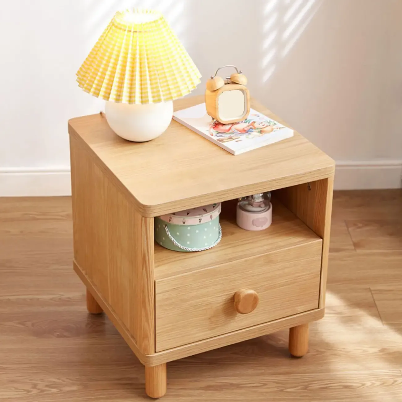 Childroom Solid Wood  2-Tier Small Nightstand with Legs Image - 3