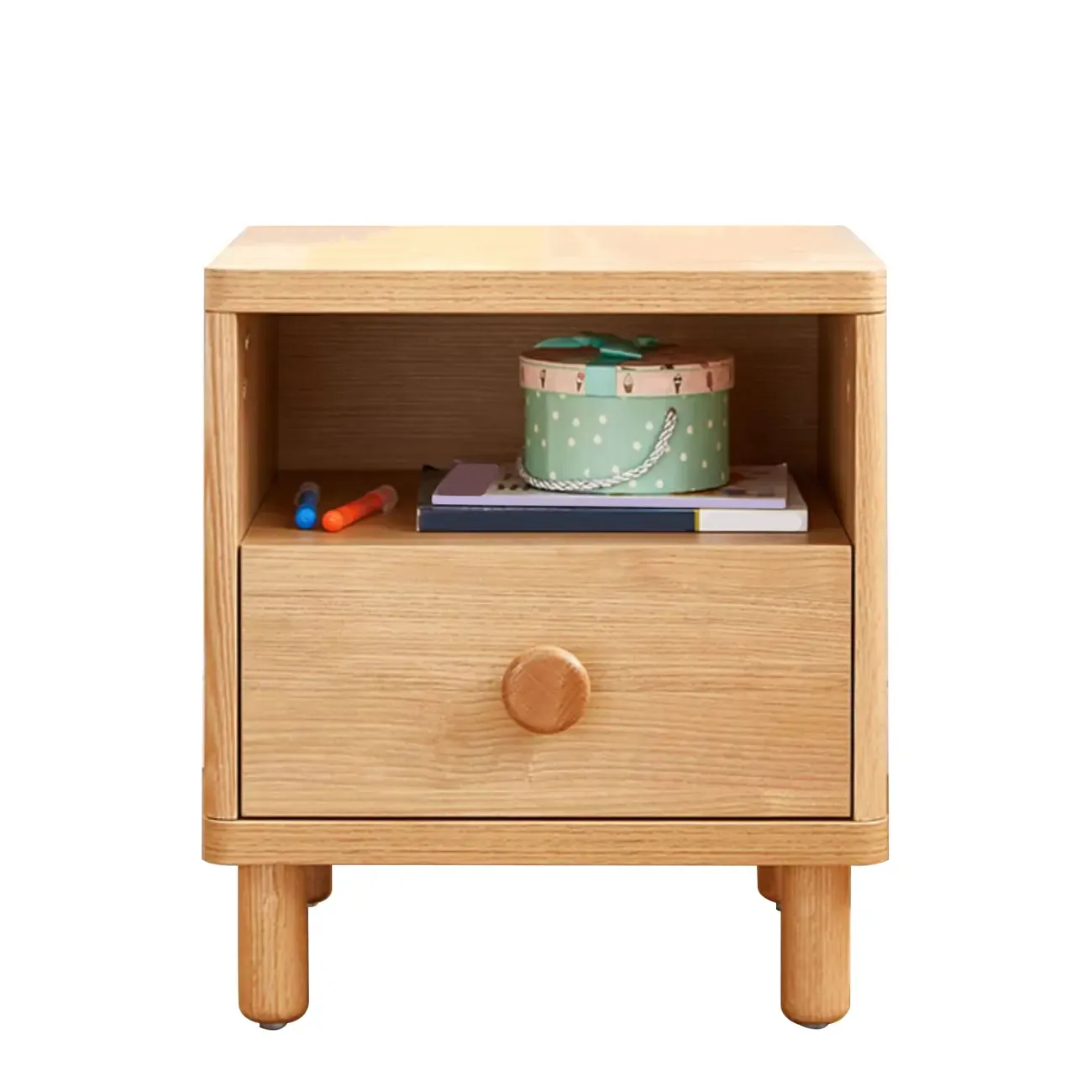 Childroom Solid Wood  2-Tier Small Nightstand with Legs Image - 4