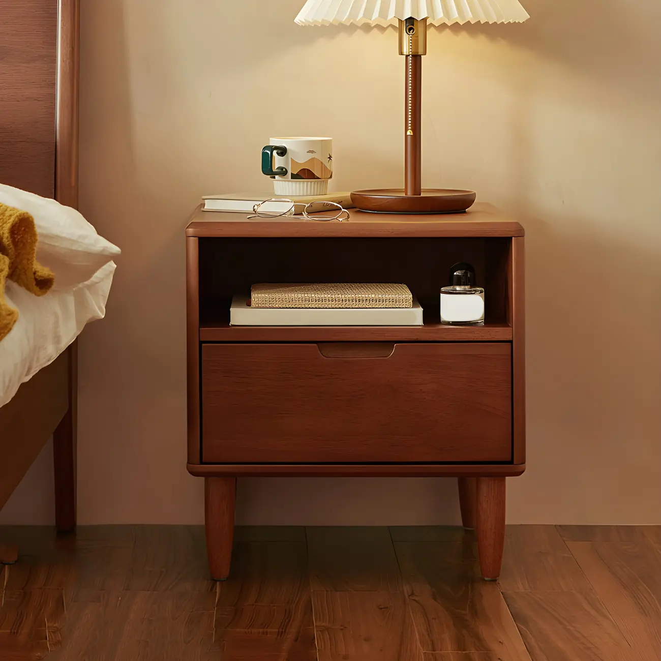Narrow Brown 2-Tier Wood Nightstand for Bedroom Image - 1 | homeyfad