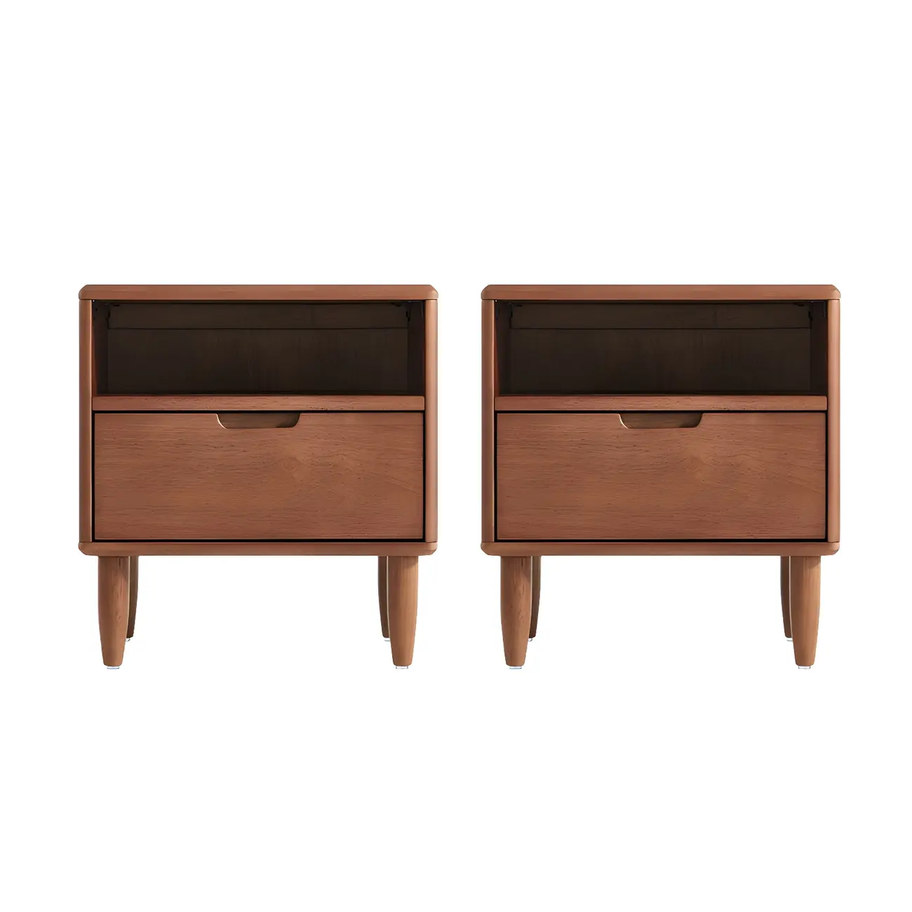 Narrow Brown 2-Tier Wood Nightstand for Bedroom Image - 5 | homeyfad