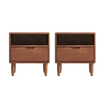 Narrow Brown 2-Tier Wood Nightstand for Bedroom Image - 5