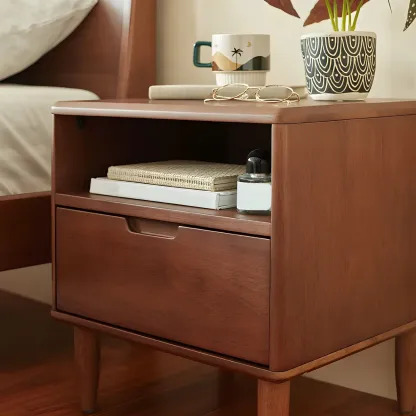 Narrow Brown 2-Tier Wood Nightstand for Bedroom Image - 6