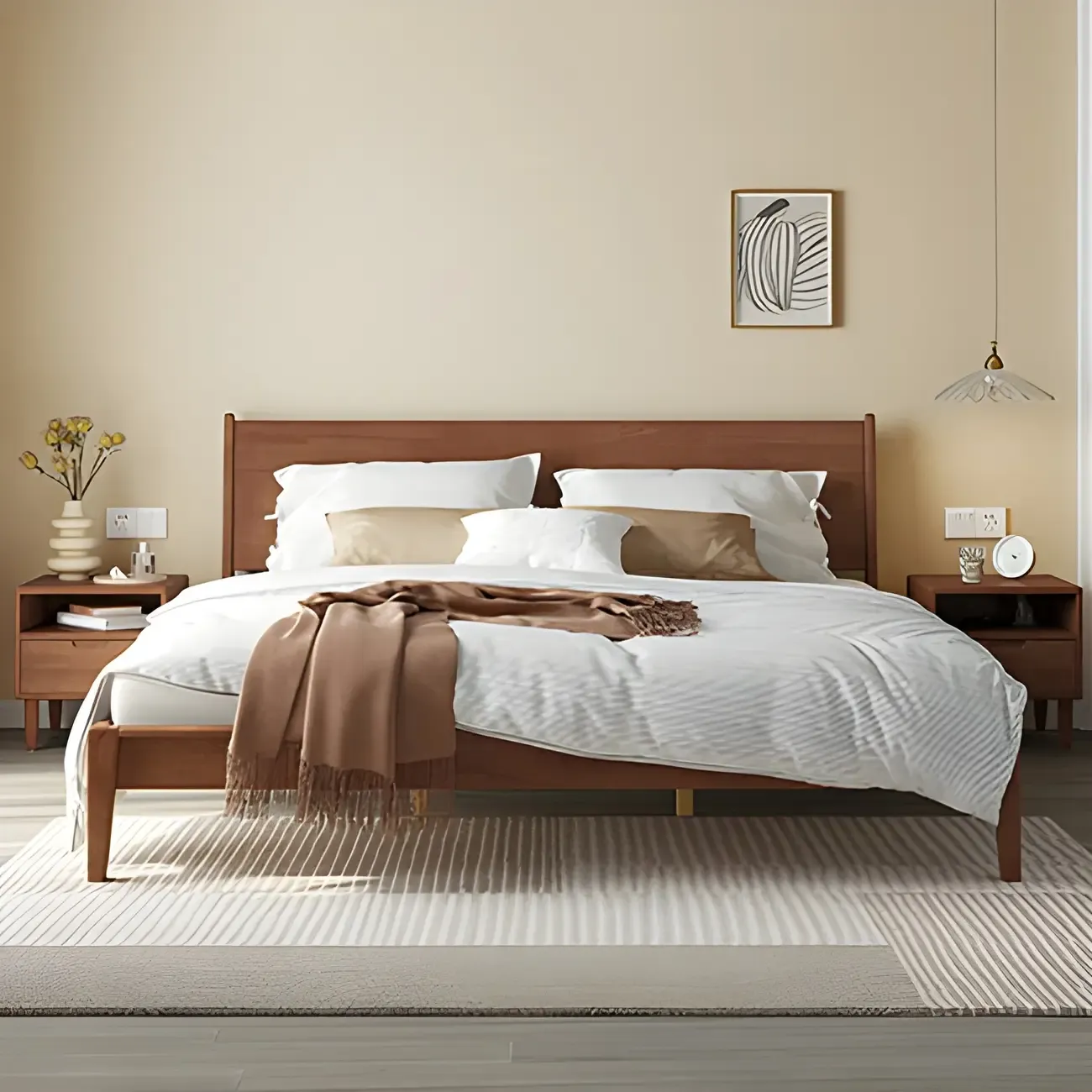 Narrow Brown 2-Tier Wood Nightstand for Bedroom Image - 3