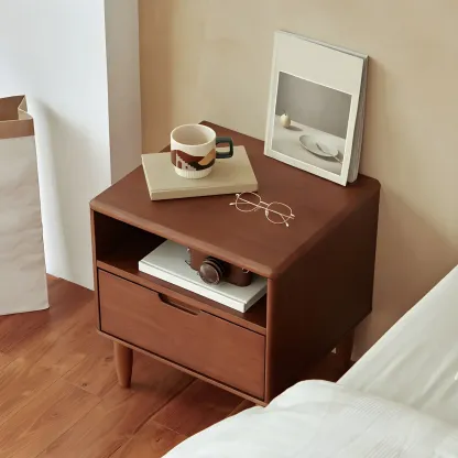 Narrow Brown 2-Tier Wood Nightstand for Bedroom Image - 2