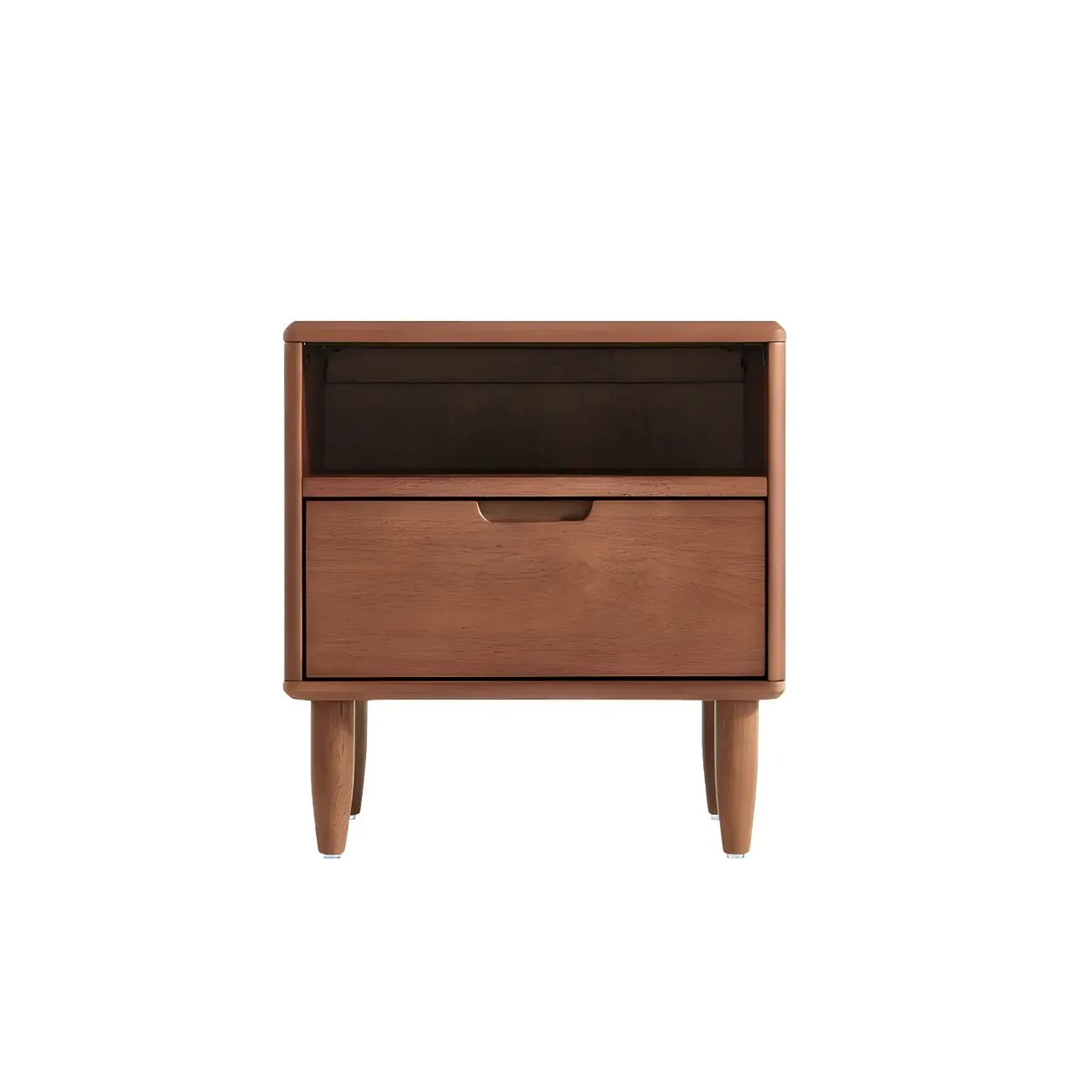 Narrow Brown 2-Tier Wood Nightstand for Bedroom Image - 4