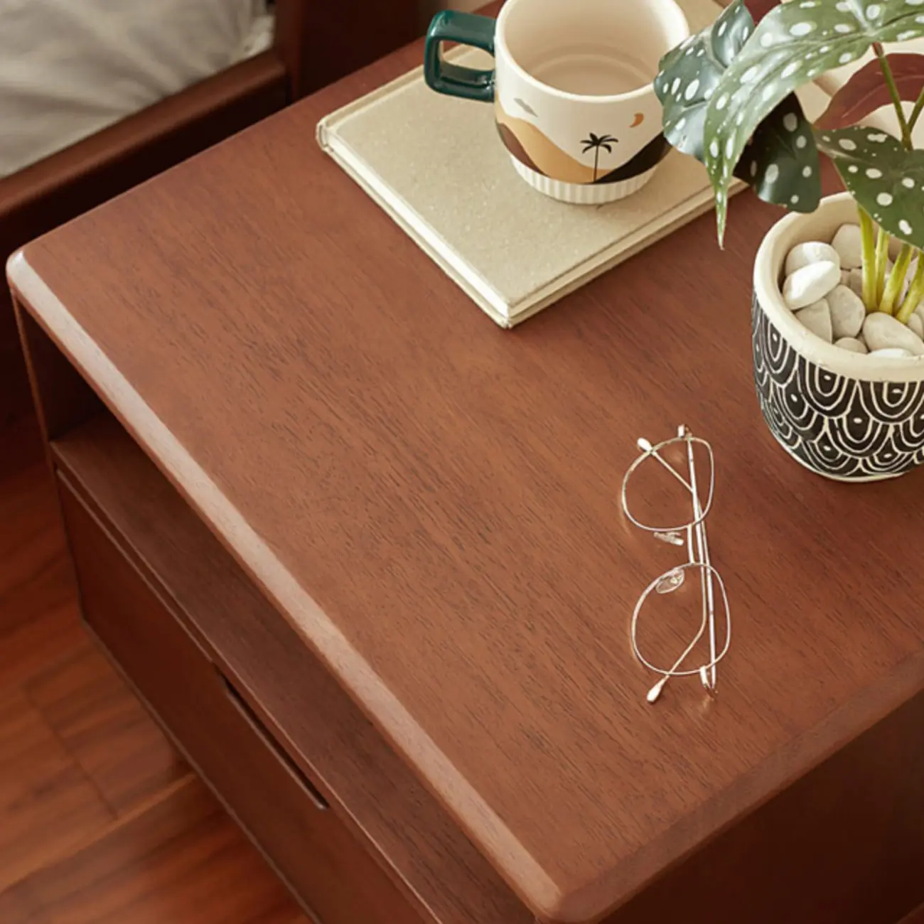 Narrow Brown 2-Tier Wood Nightstand for Bedroom Image - 9 | homeyfad