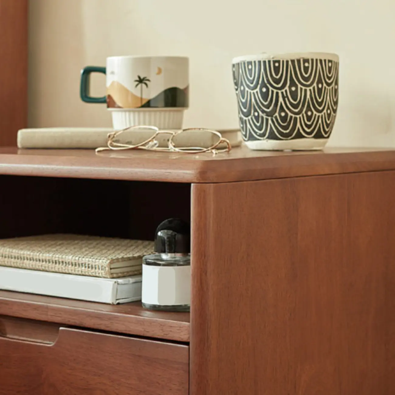 Narrow Brown 2-Tier Wood Nightstand for Bedroom Image - 10 | homeyfad