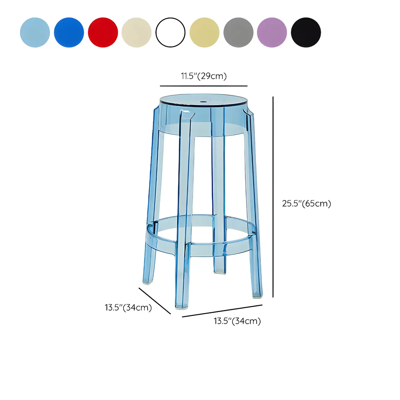 Modern Transparent Acrylic Stylish Elegant Square Bar Stool #size