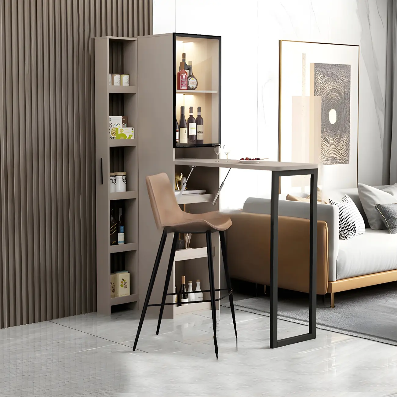 Modern Black Metal Foldable Rectangle Bar Table with Storage Image - 2 | homeyfad