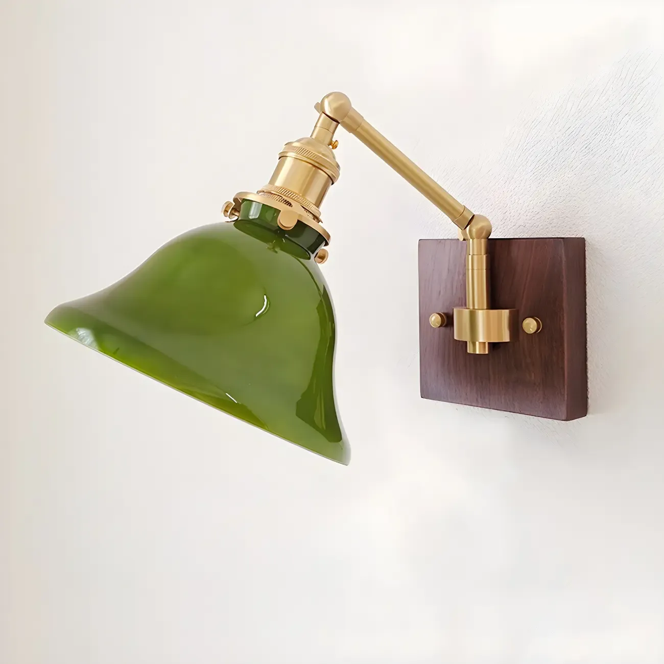 Vintage Brass Glass Adjustable Swing Arm Wall Light Image - 1