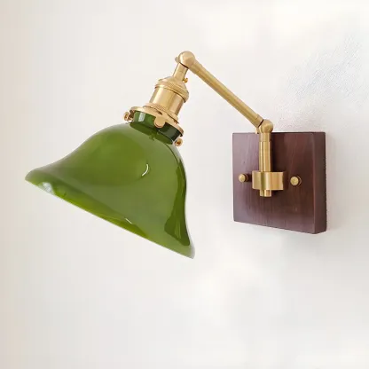 Vintage Brass Glass Adjustable Swing Arm Wall Light Image - 1