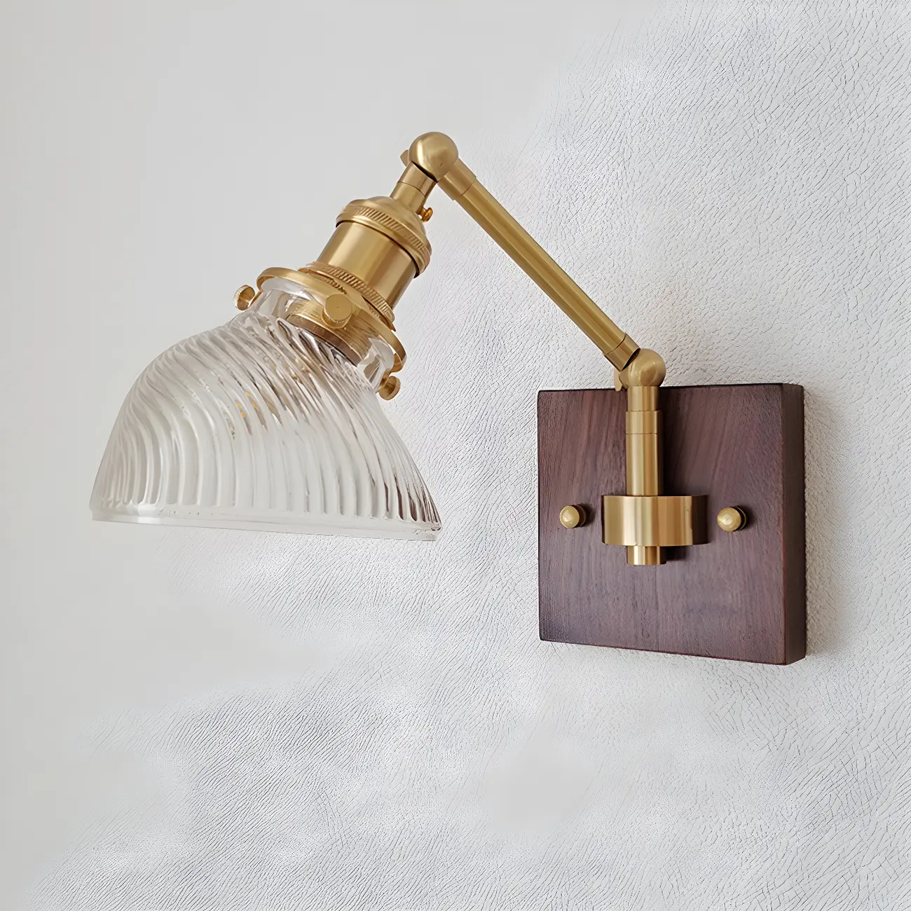 Vintage Brass Glass Adjustable Swing Arm Wall Light Image - 4 | homeyfad