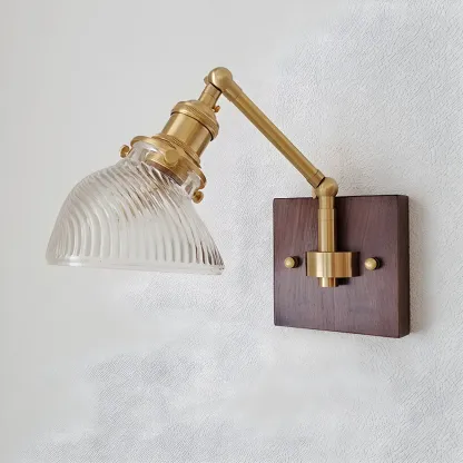 Vintage Brass Glass Adjustable Swing Arm Wall Light Image - 4