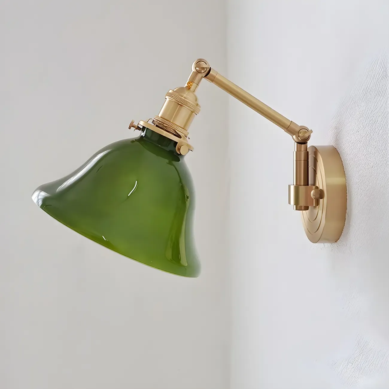 Vintage Brass Glass Adjustable Swing Arm Wall Light Image - 3
