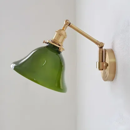Vintage Brass Glass Adjustable Swing Arm Wall Light Image - 3