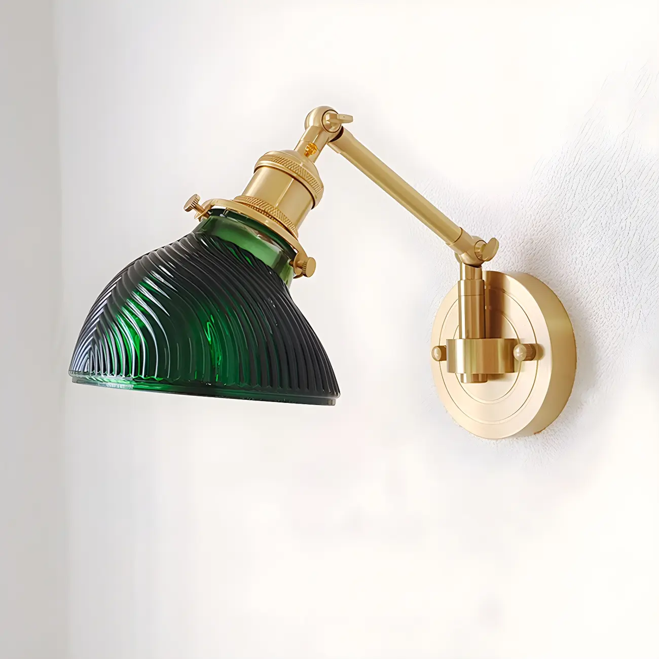 Vintage Brass Glass Adjustable Swing Arm Wall Light Image - 7 | homeyfad