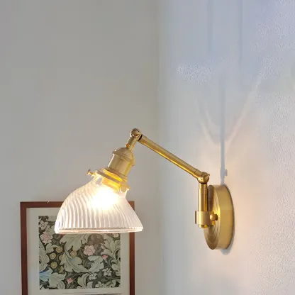 Vintage Brass Glass Adjustable Swing Arm Wall Light Image - 8