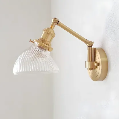 Vintage Brass Glass Adjustable Swing Arm Wall Light Image - 9