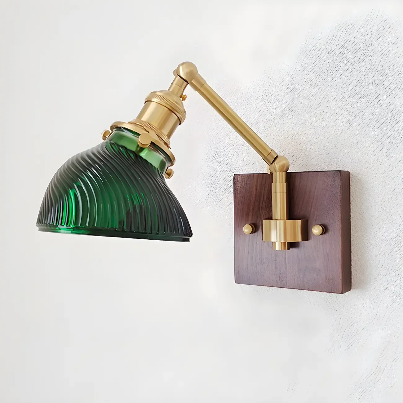 Vintage Brass Glass Adjustable Swing Arm Wall Light Image - 10