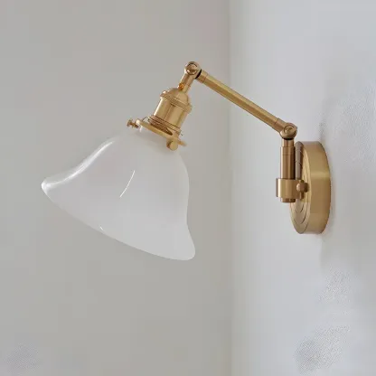 Vintage Brass Glass Adjustable Swing Arm Wall Light Image - 11
