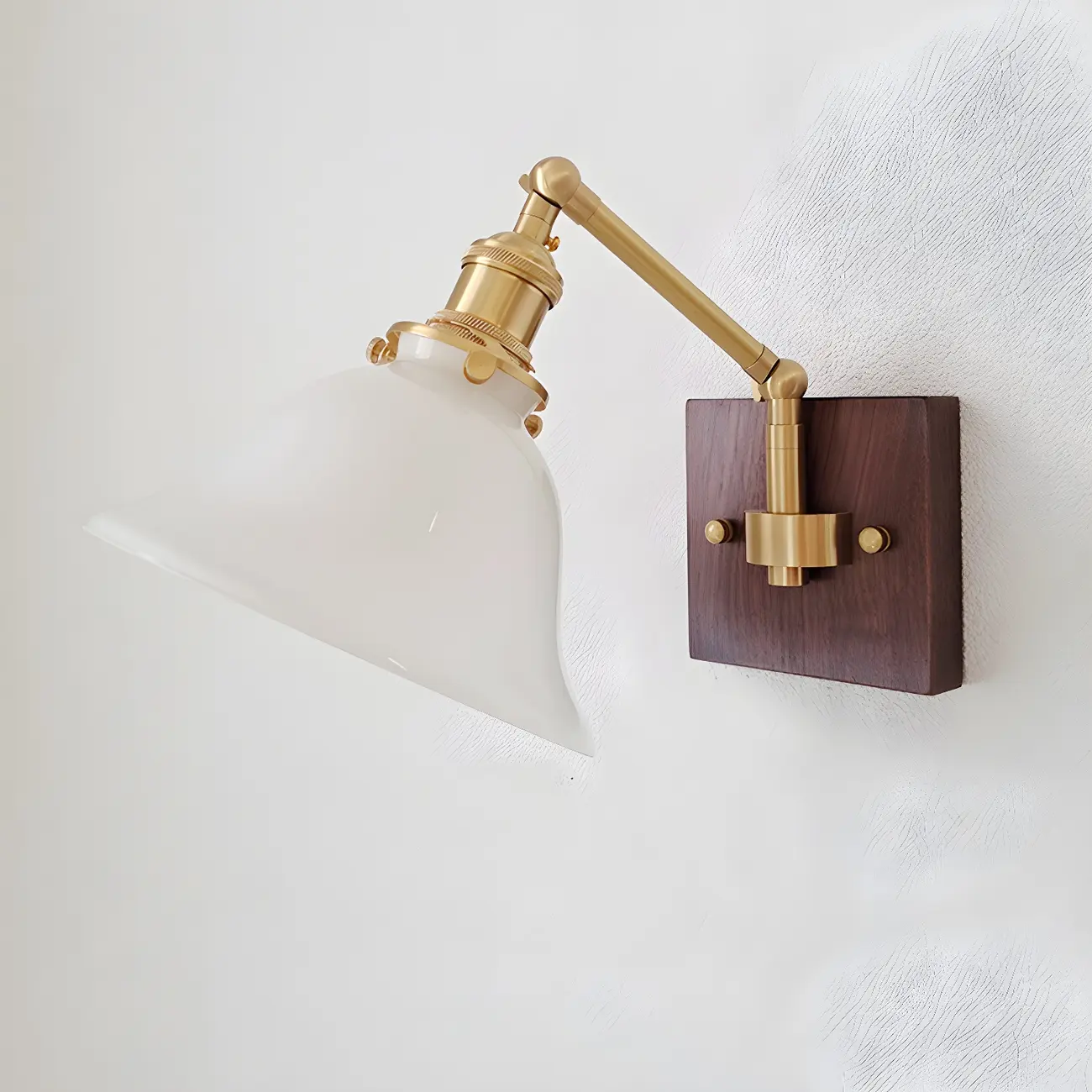 Vintage Brass Glass Adjustable Swing Arm Wall Light Image - 12 | homeyfad