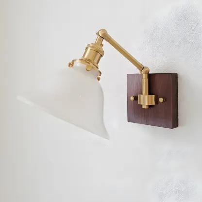 Vintage Brass Glass Adjustable Swing Arm Wall Light Image - 12