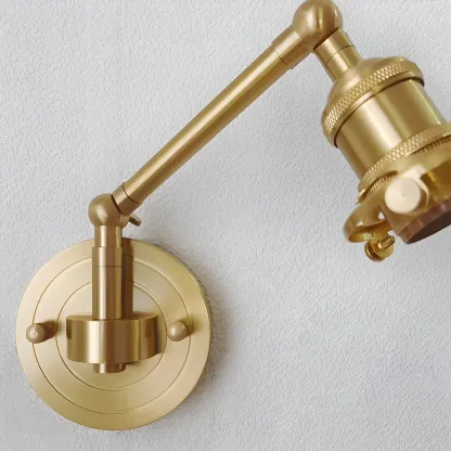 Vintage Brass Glass Adjustable Swing Arm Wall Light Image - 13