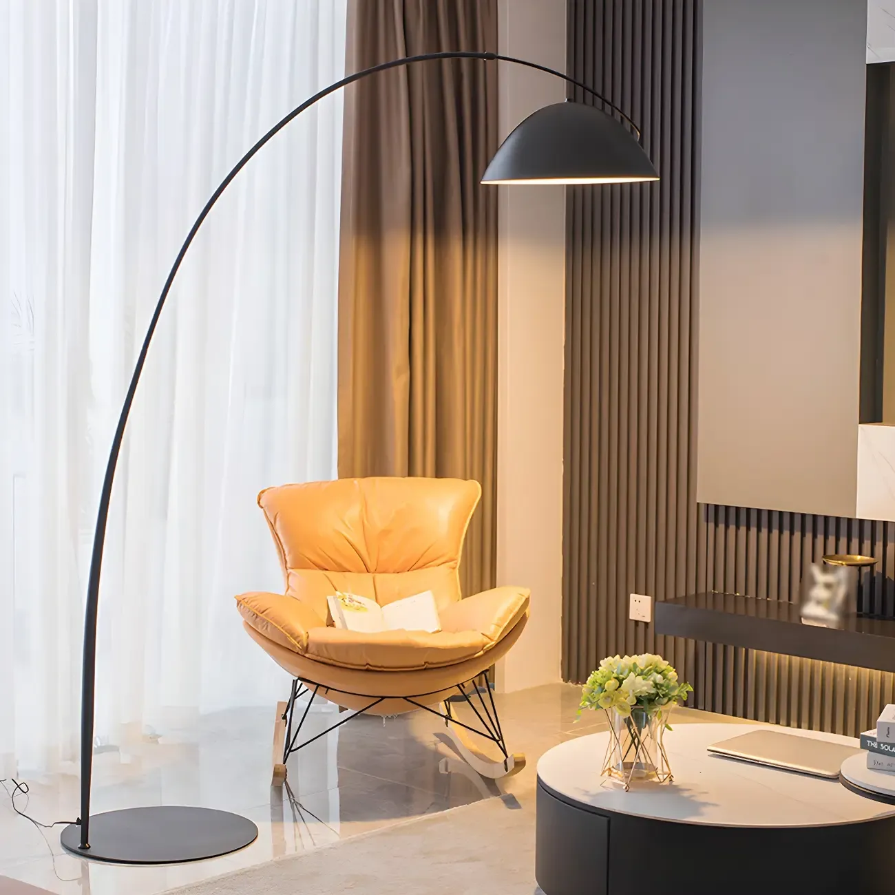 Black Dome Iron Arched Floor Lamp with Foot Switch Image - 2