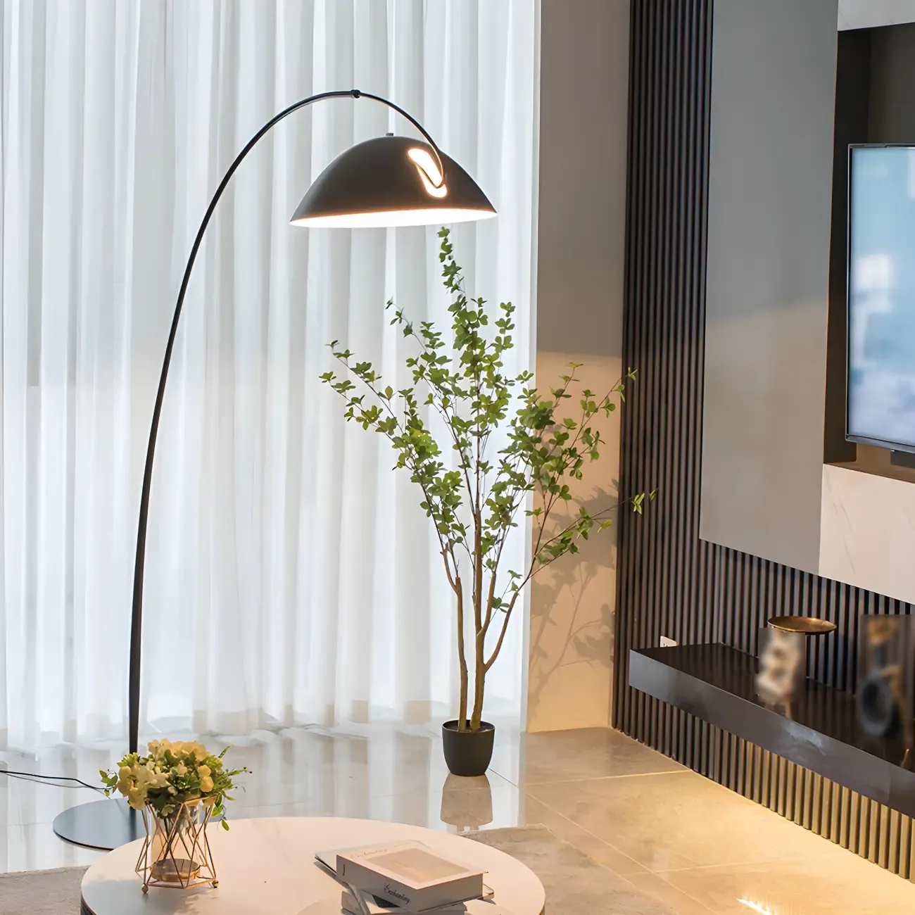 Black Dome Iron Arched Floor Lamp with Foot Switch Image - 5